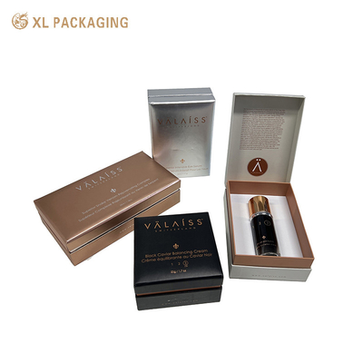 주문 엠브로싱 힌지드 화장품 종이 상자 로즈 골드 포일 로고 피부 관리 병 online manufacture