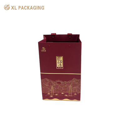 주문 환경 친화적 인 빨간 종이 선물 가방 한 잔 와인 포장 가방 리본 손잡이 online manufacture