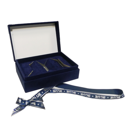 구입하다 Luxury Blue Velvet Gift Box Ribbon Bow Custom Logo Foil Stamping For Jewelry 온라인 제조
