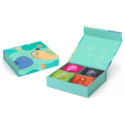 구입하다 Custom Magnetic Tea Gift Box Four Cavities Gold Foil Embossing With Paper Divider 온라인 제조