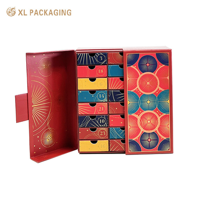 OEM 럭셔리 풀 골드 포일 홀리데이 애드벤트 캘린더 카튼 컬렉션 선물 종이 상자 세트 24pcs 작은 드로거