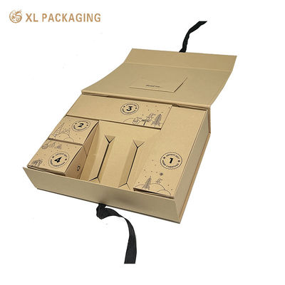 친환경 접착형 Kraft Paper Gift Box with Slanted Tray and Ribbon Closure