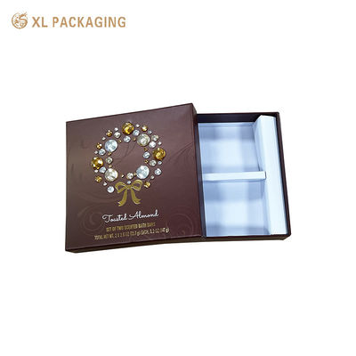 350gm 카드 종이를 넣은 고급 갈색 딱딱한 비누 선물 상자 금 필름 스탬핑 및 매트 라미네이션