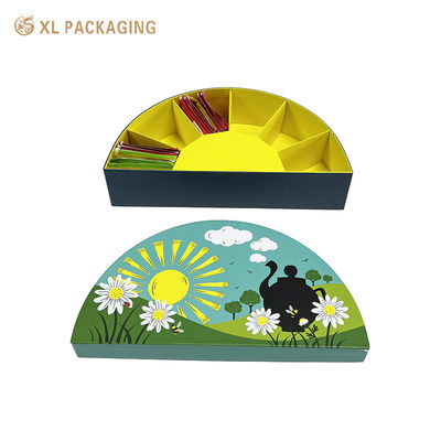 2 조각 반원형 티백 선물 상자 6 구획 350gsm 흰색 카드 분배기 모듬 차 향 주머니에 대 한 노란색 인테리어 포장 상자