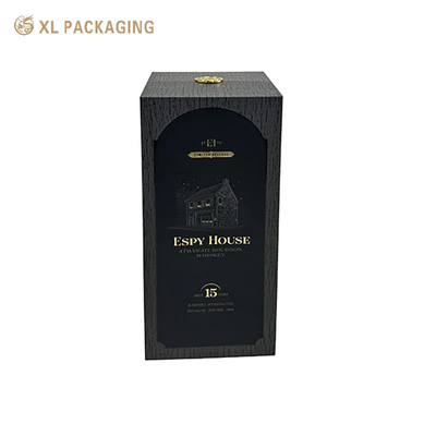  XL 포장 맞춤형 포장 상자 공장 세련된 힌지 와인 선물 상자, 금속 골드 명판 및 블랙 와인 종이 포장을 위한 EVA 내부 지지대 포함