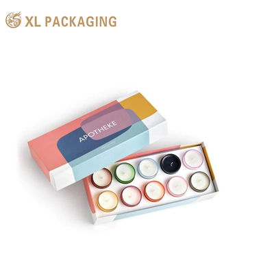 맞춤형 접이식 플랫팩 캔들 선물 상자, 2단 종이 상자 350gsm 백색 카드보드, 무광 라미네이션 10구 EVA 인서트 캔들 포장 OEM OD