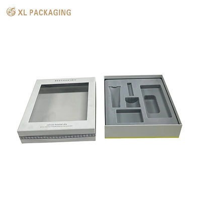 공장 사용자 지정 두 조각 딱딱한 창문 선물 상자 리본 활, 피부 관리 화장품 포장용 사용자 지정 회색 플렉스 블러스터 삽입